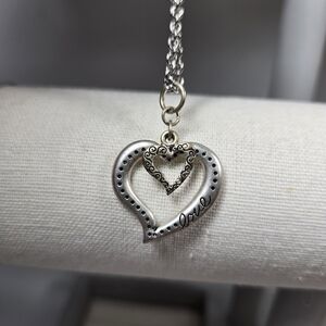 Silver Tone Two Hearts Pendant Necklace